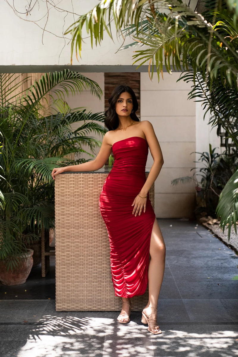 long flowy dress with side slit