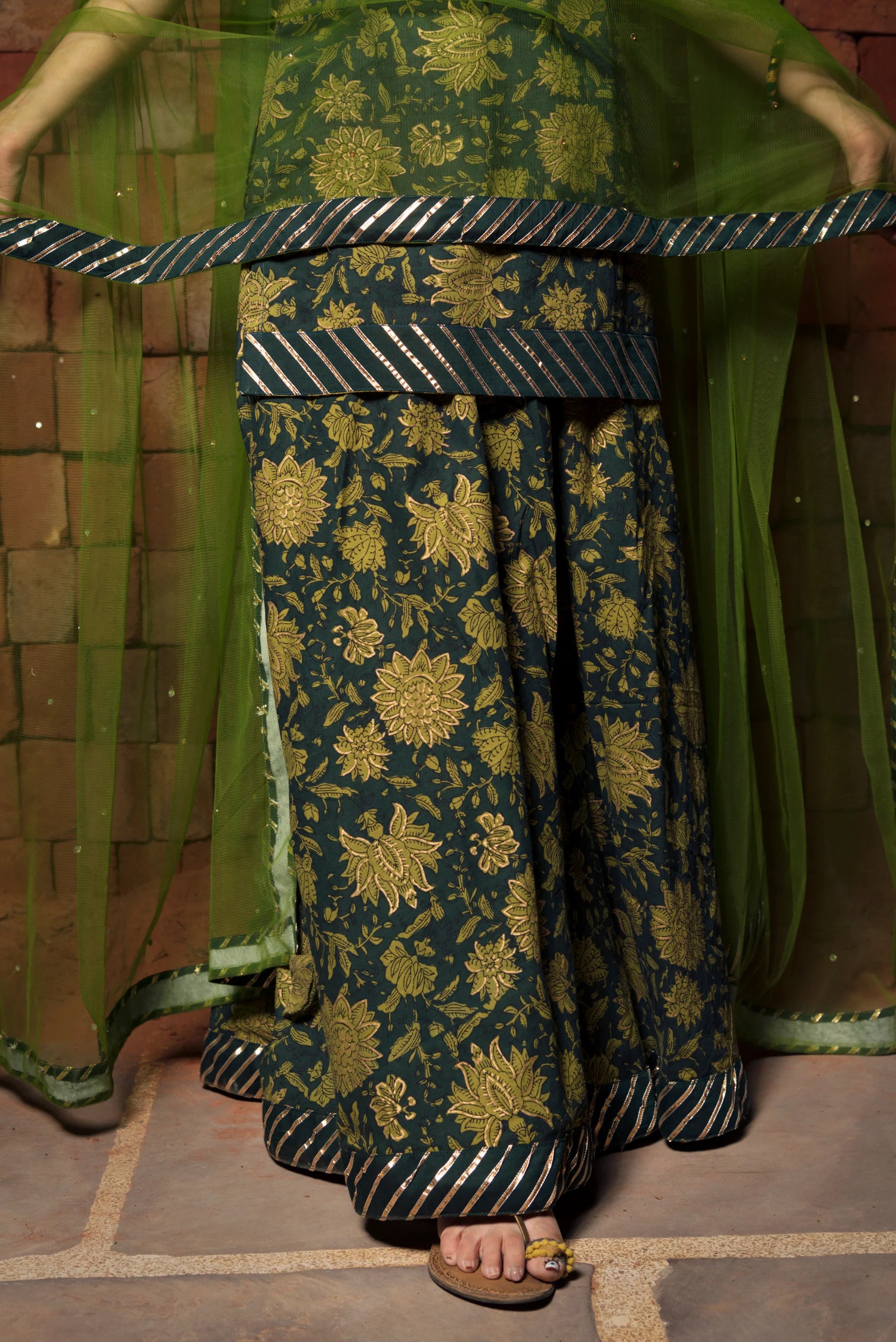 Green cotton skirt set
