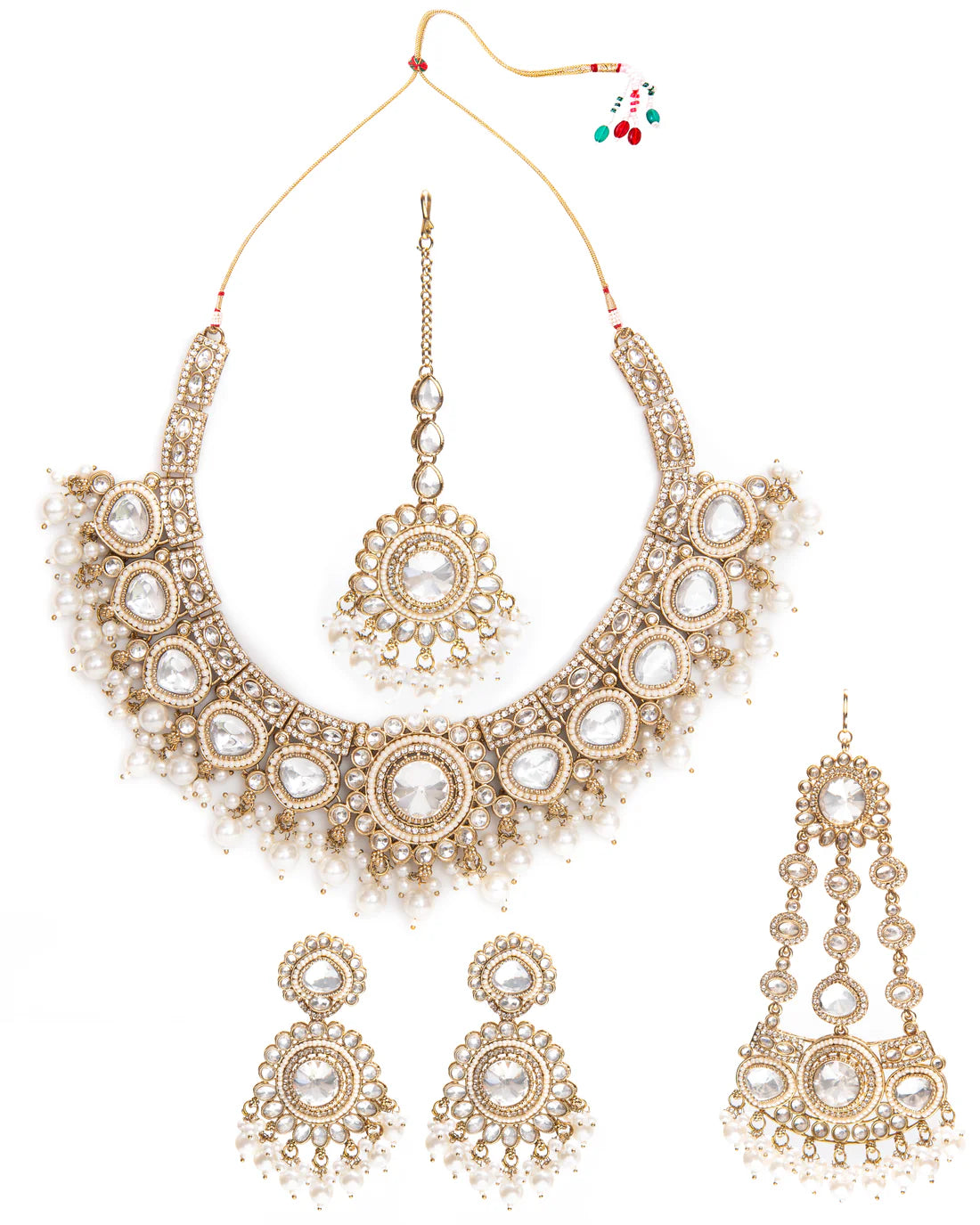 Pearl Laviza Premium Polki Dupe Necklace Set with Teeka & Side Jhumar/Passa – By Reet Lifestyle