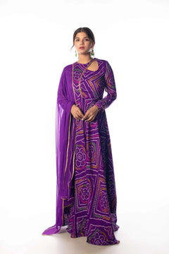 Graceful Navy Blue Bandhani Anarkali with Dupatta
