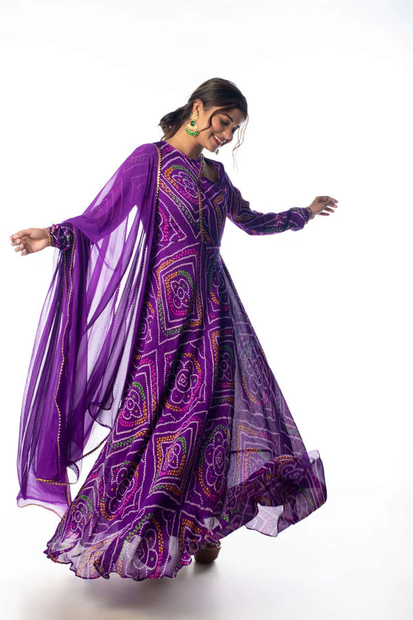 Graceful Navy Blue Bandhani Anarkali with Dupatta