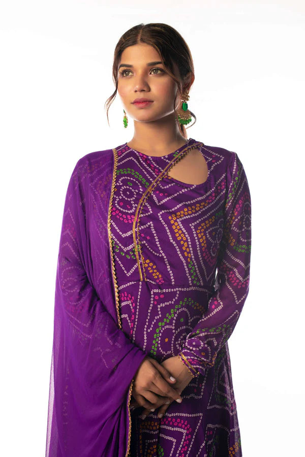 Graceful Navy Blue Bandhani Anarkali with Dupatta