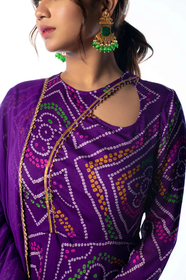 Graceful Navy Blue Bandhani Anarkali with Dupatta