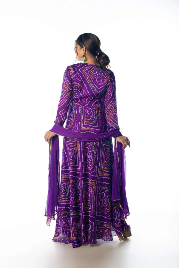 Graceful Navy Blue Bandhani Anarkali with Dupatta