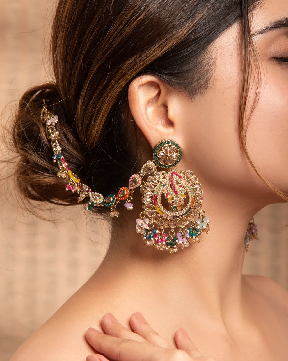 Multi Arajashree Bahubali Chandbali Earrings