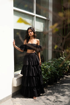 tiered beach skirt with elasticated sleeves