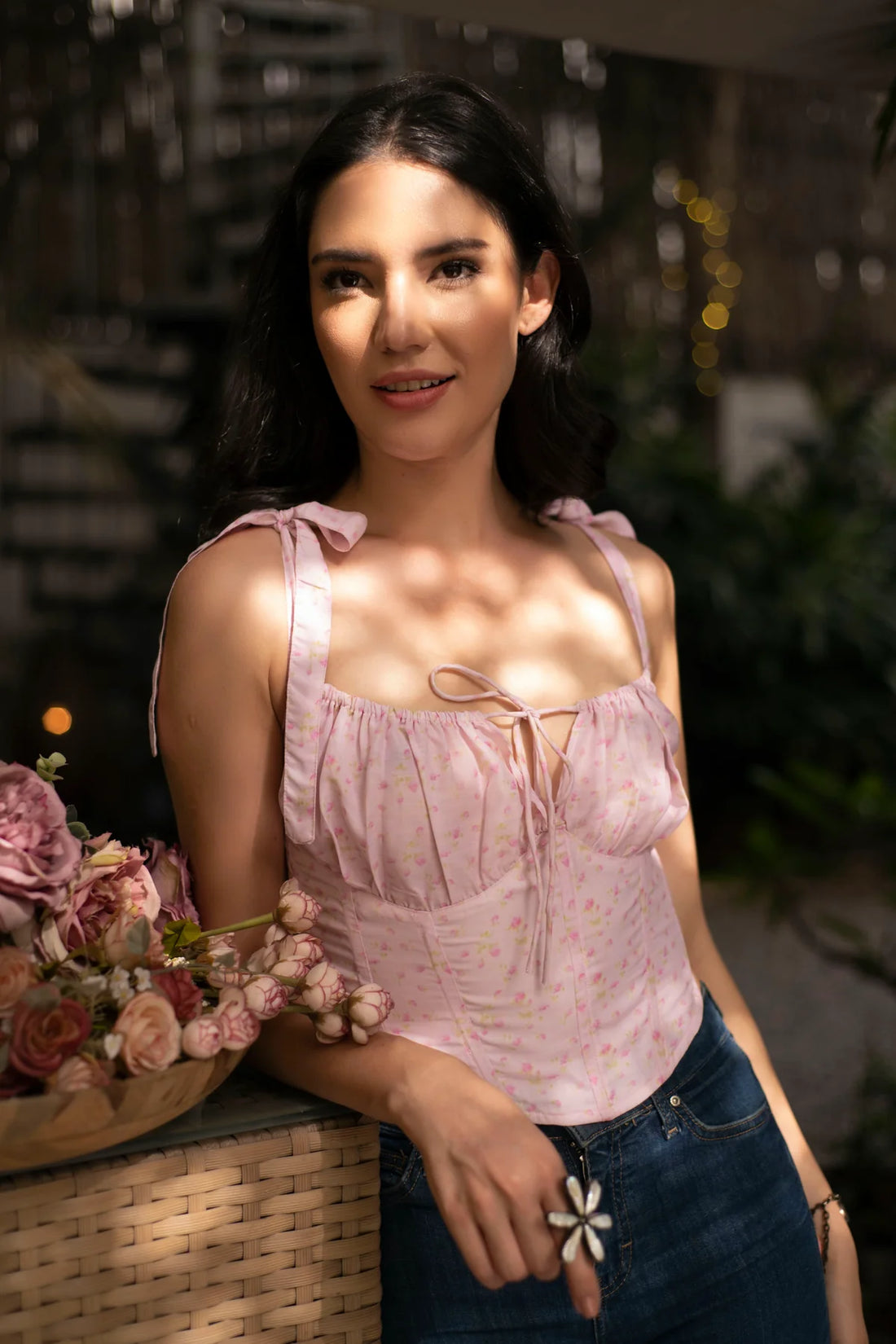 Printed cotton corset top