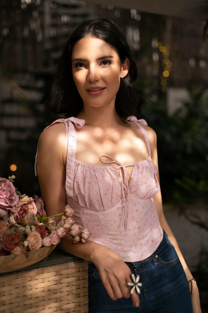 Printed cotton corset top