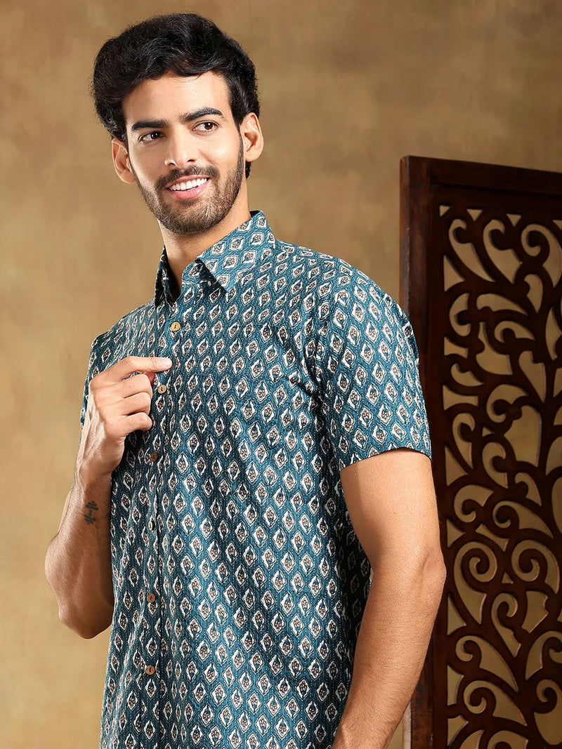 Dahleez Blue Cotton Hand Block Shirt