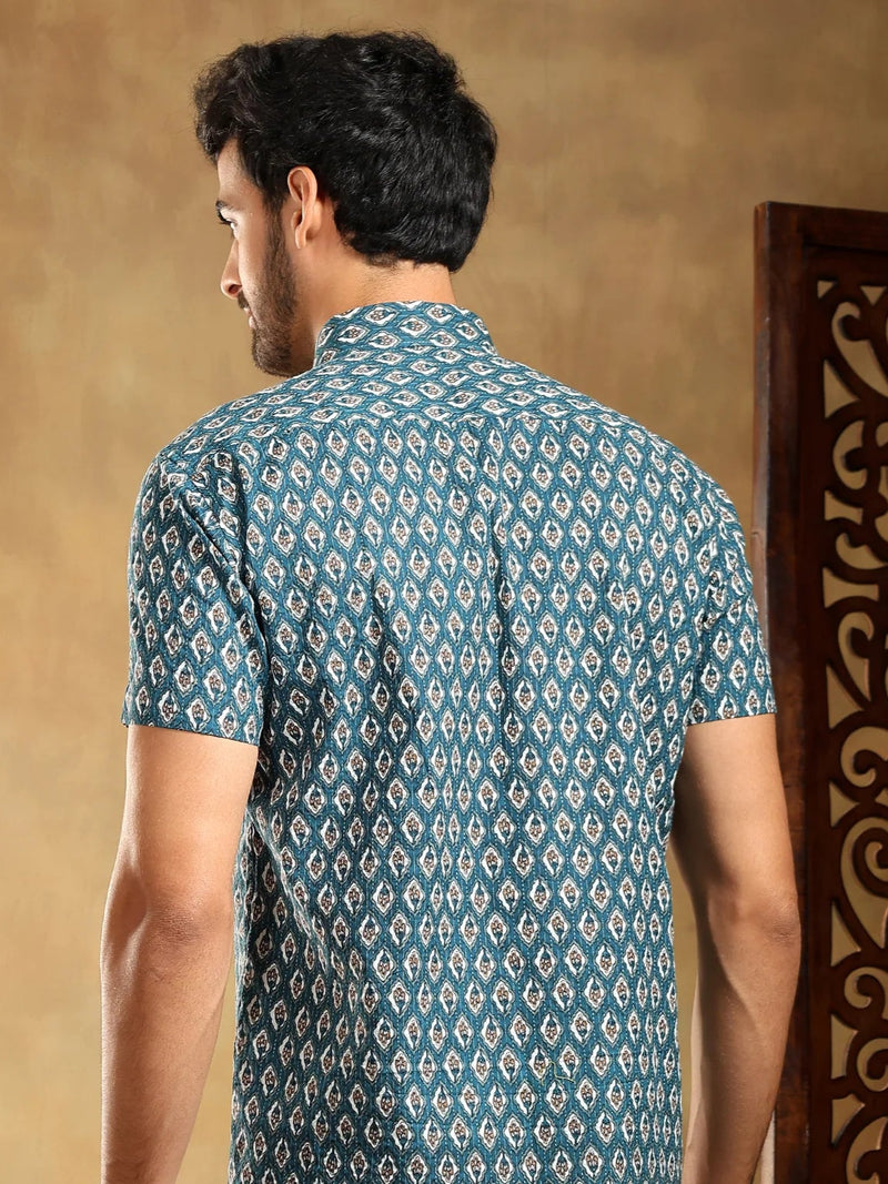 Dahleez Blue Cotton Hand Block Shirt