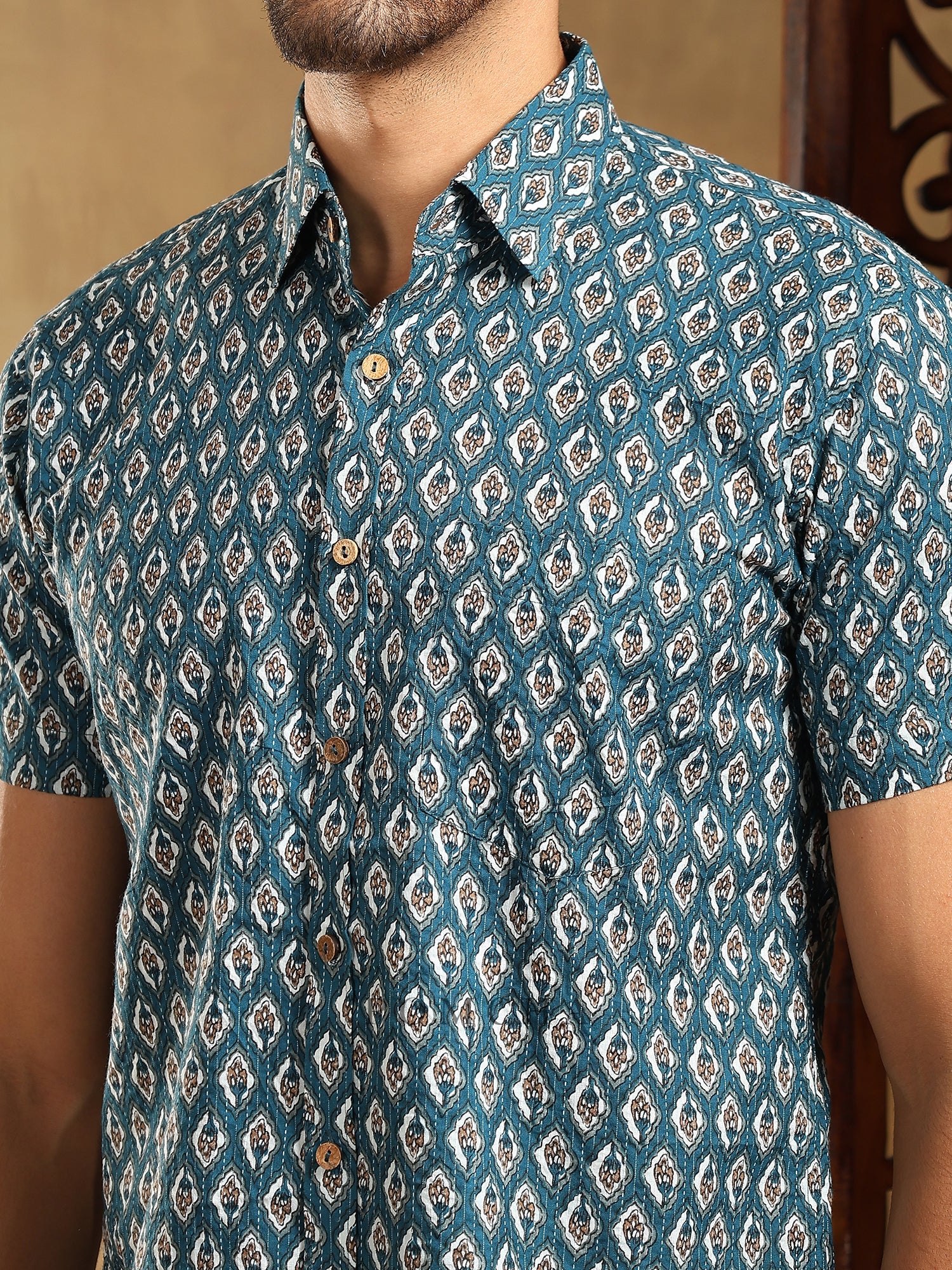 Dahleez Blue Cotton Hand Block Shirt