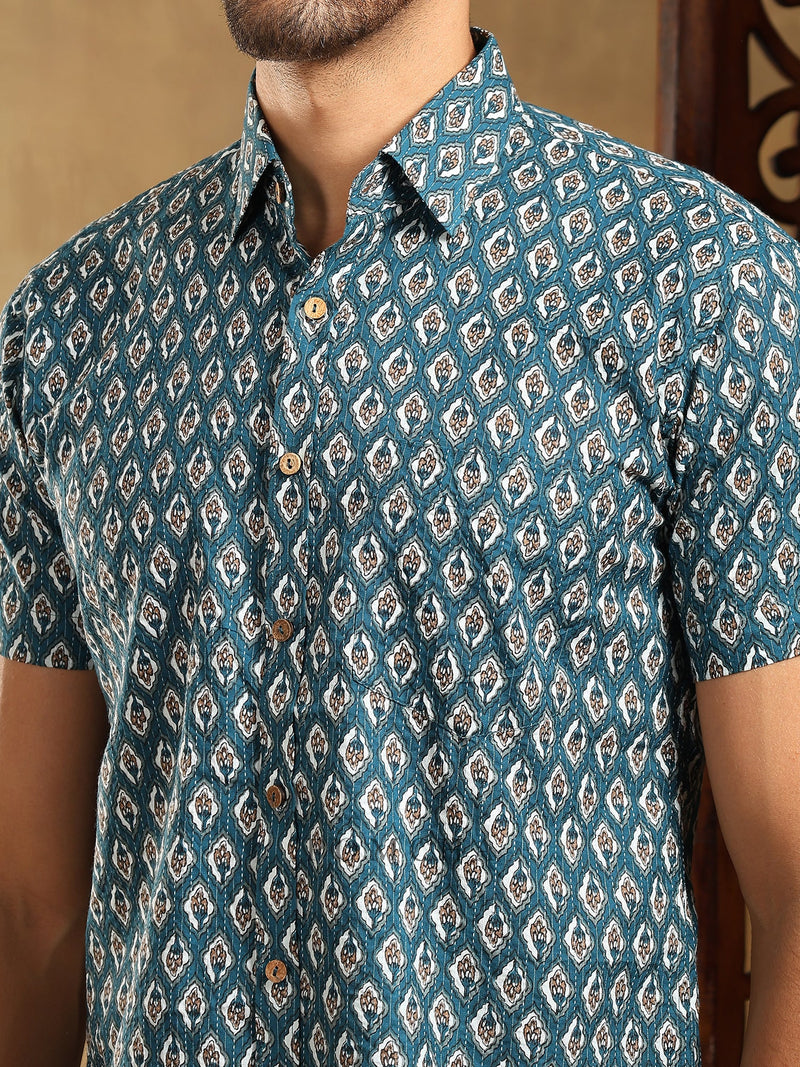 Dahleez Blue Cotton Hand Block Shirt