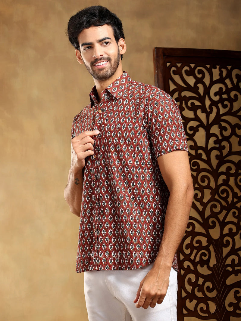 Dahleez Maroon Cotton Hand Block Shirt