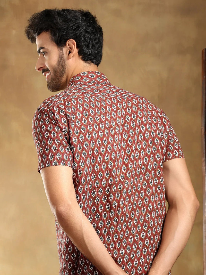 Dahleez Maroon Cotton Hand Block Shirt