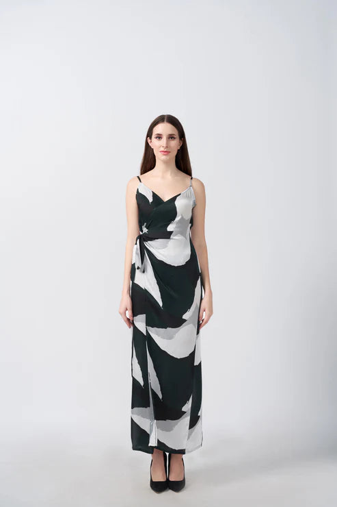 Dark Green, Grey and Black Wrap Dress