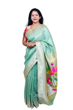 Lotus Soft Silk Paithani Saree with Multicolor Pallu