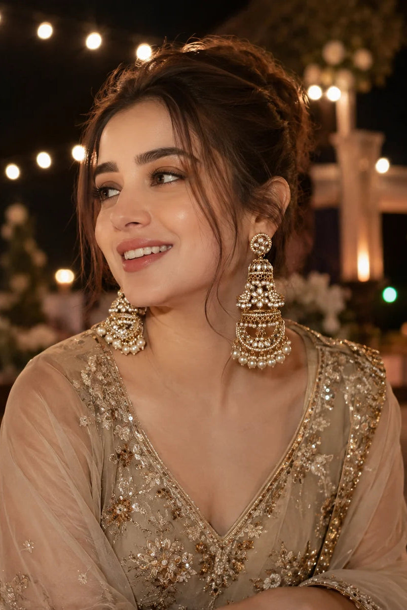 Gulrukh Kundan Pearl Earrings