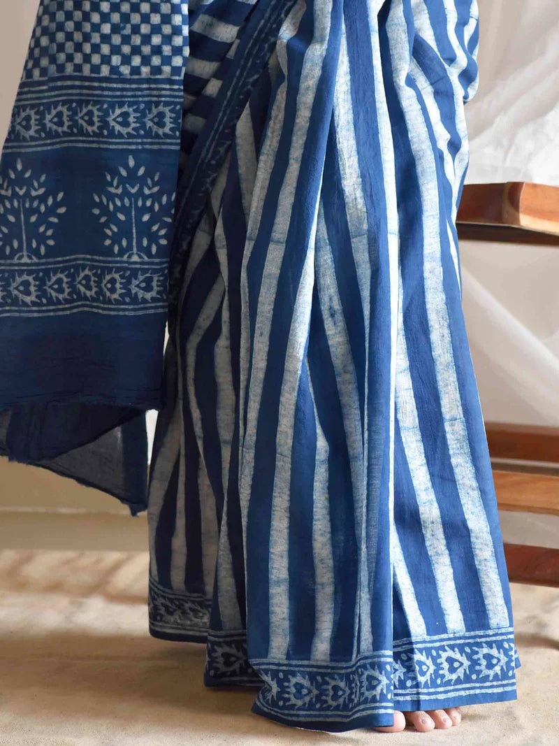 indigo mul saree