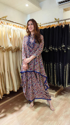 Red Ajrakh Dhoti Skirt Dress with Neckpiece