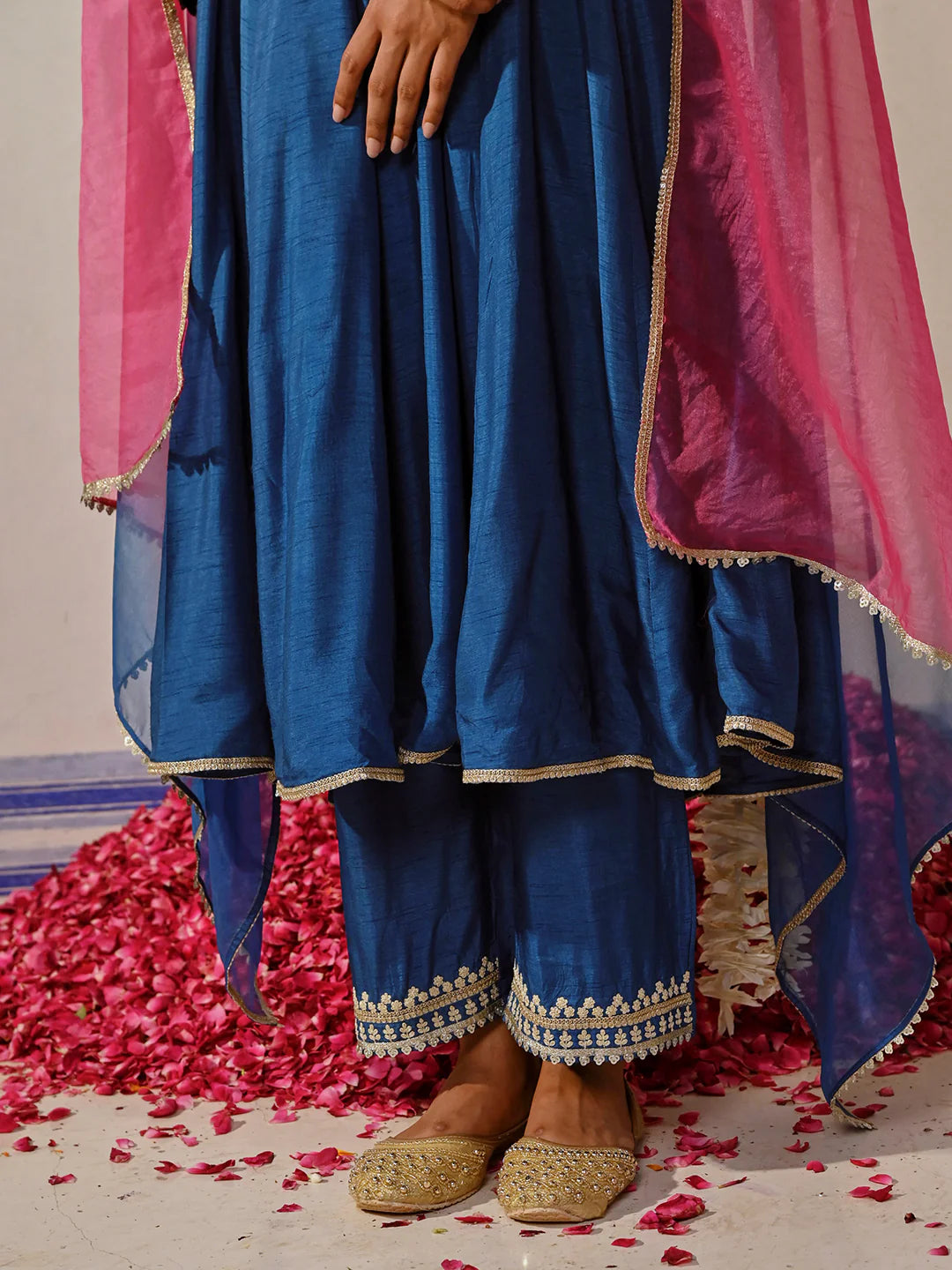Dola Silk Blue Anarkali Palazzo Kurta