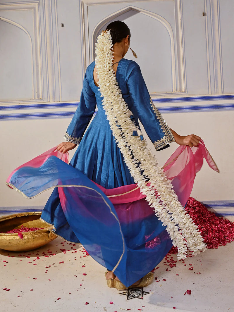 Dola Silk Blue Anarkali Palazzo Kurta