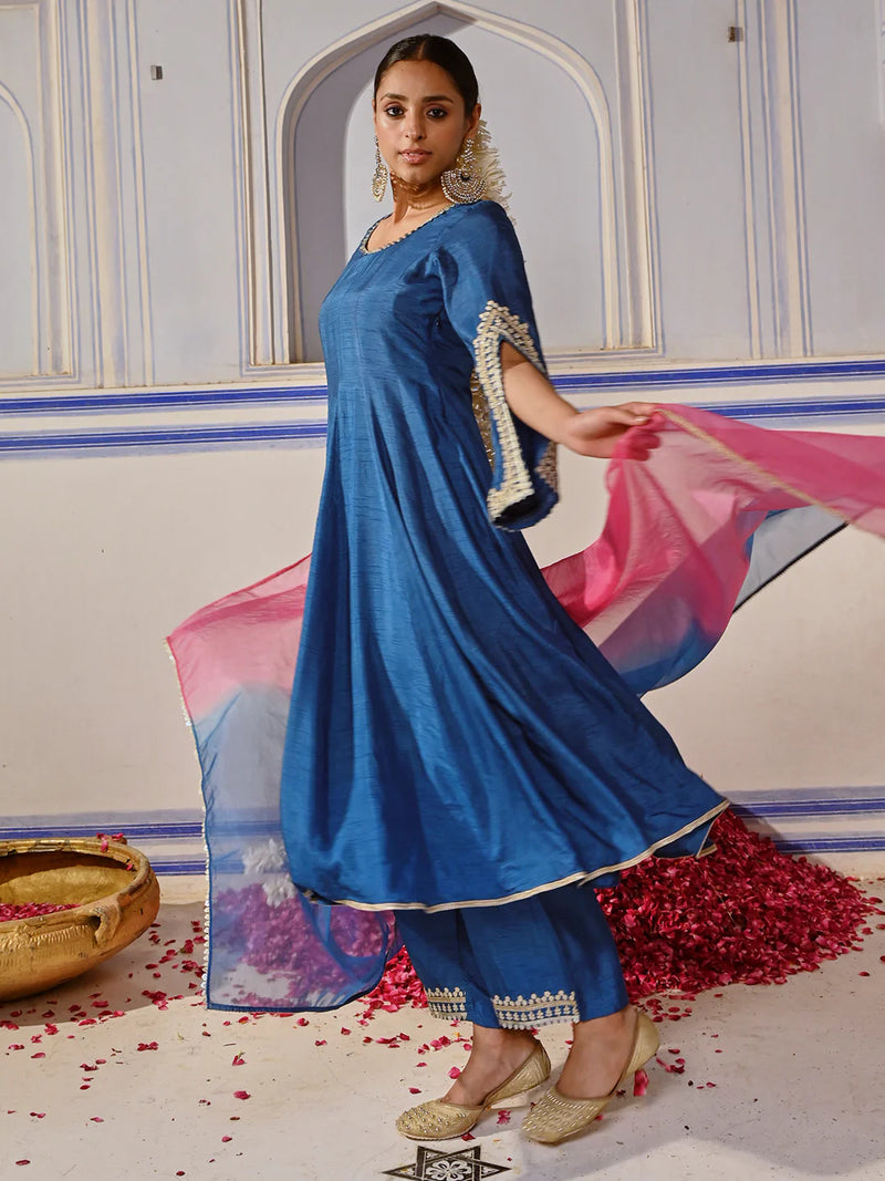 Dola Silk Blue Anarkali Palazzo Kurta