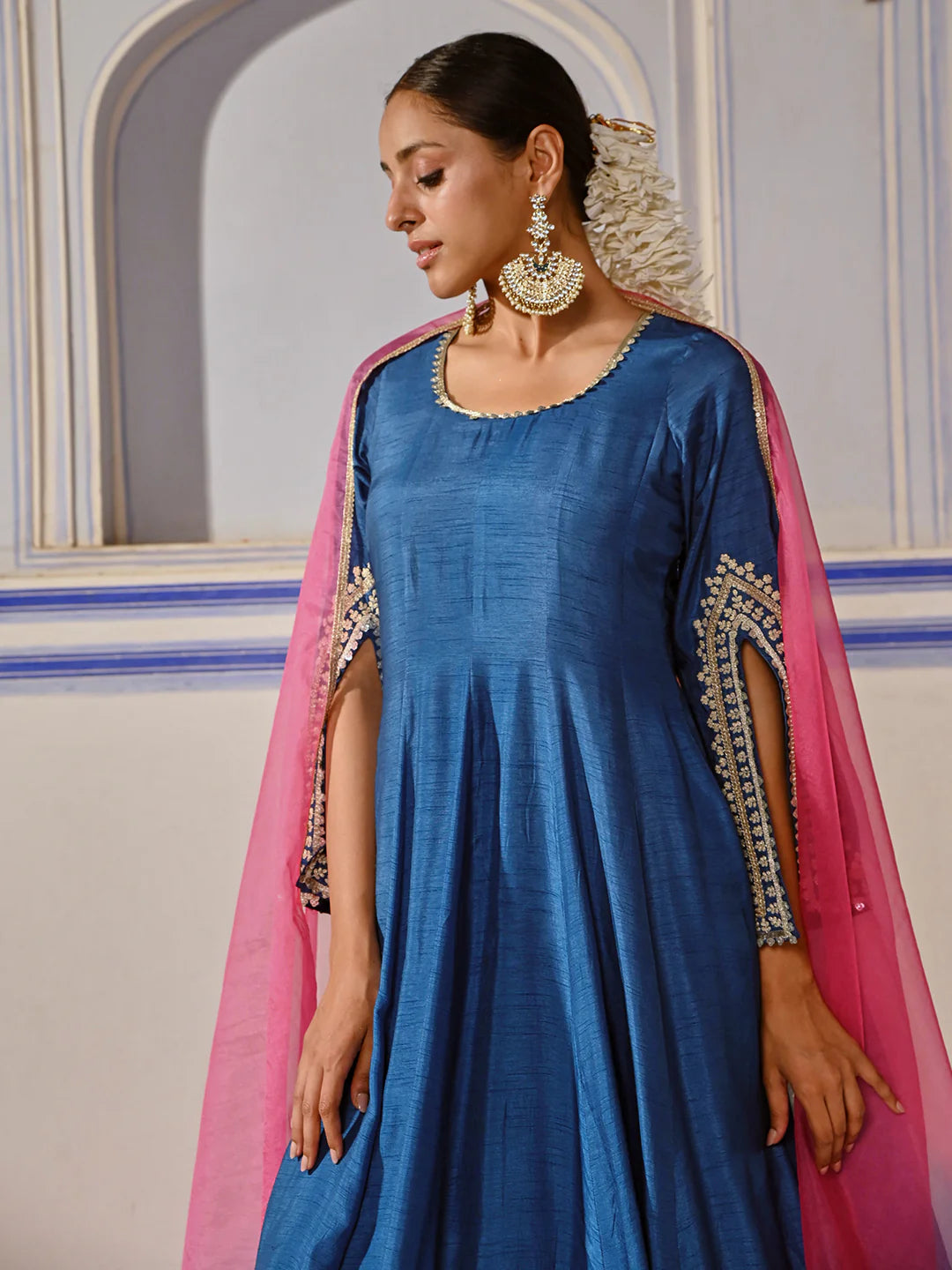 Dola Silk Blue Anarkali Palazzo Kurta