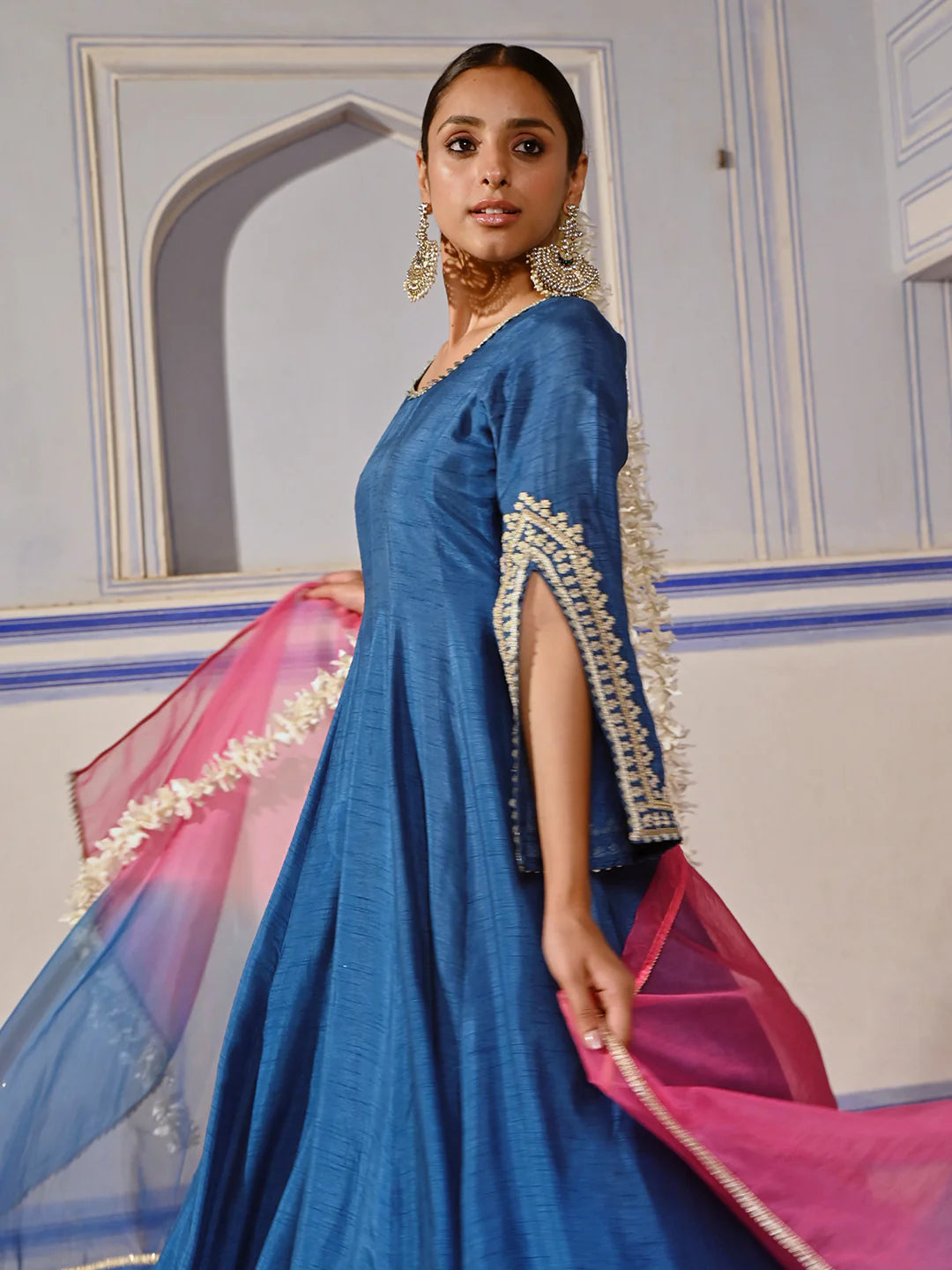 Dola Silk Blue Anarkali Palazzo Kurta