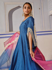 Dola Silk Blue Anarkali Palazzo Kurta