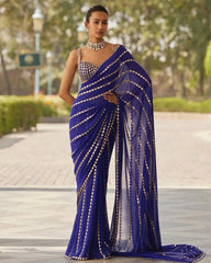Georgette saree with embroidery and real mirror work