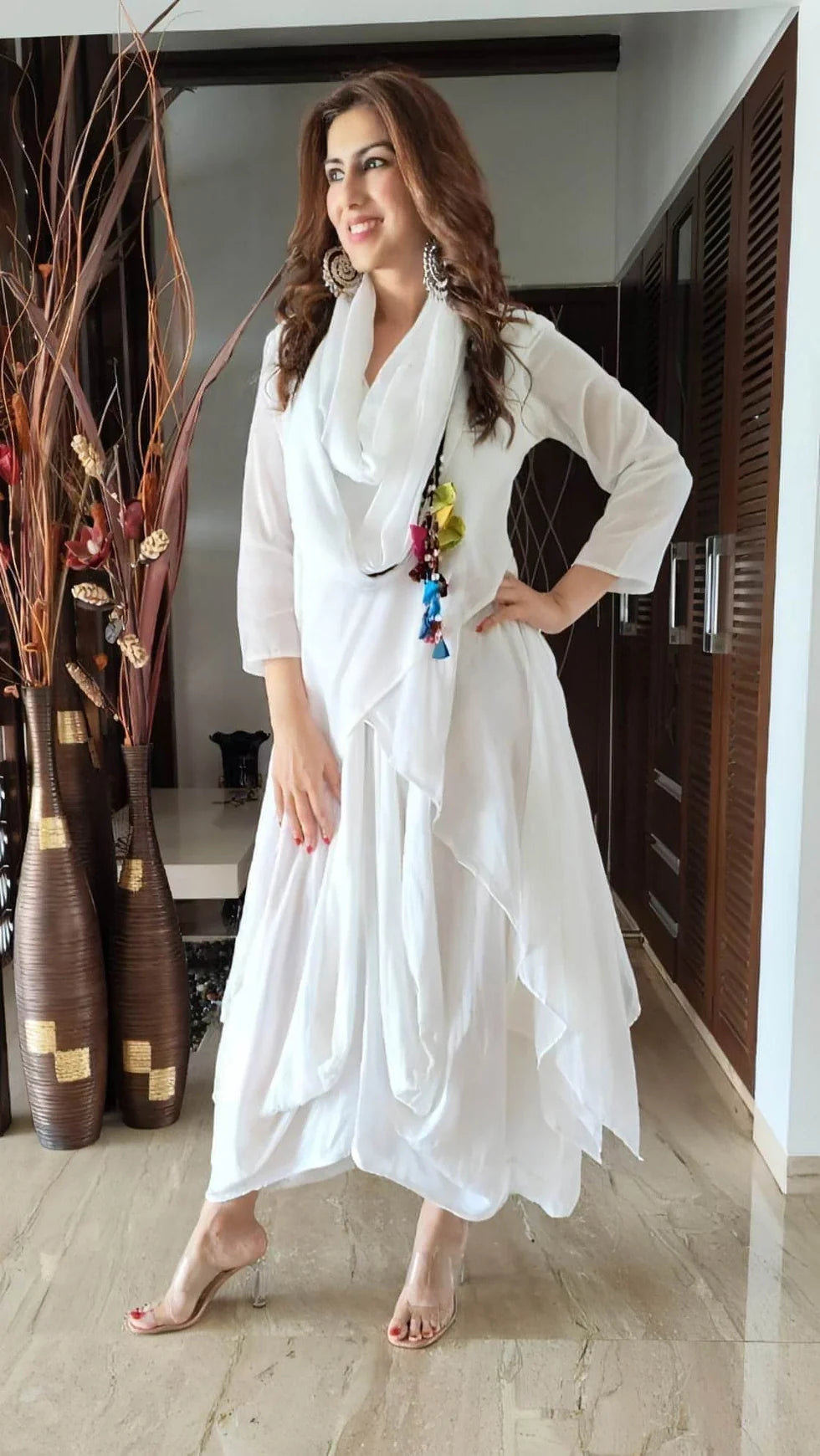 Draped Kaftan Dress with Scarf