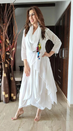 Draped Kaftan Dress with Scarf