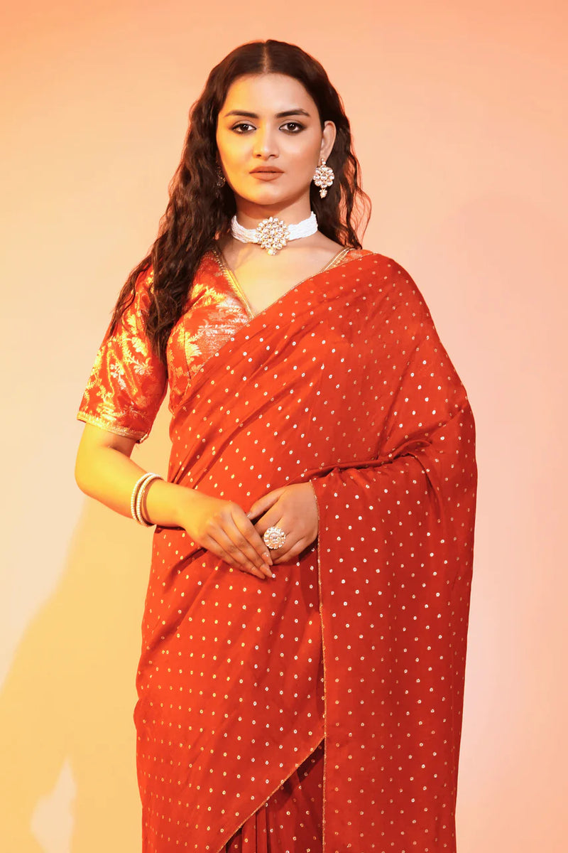 Dusky Scarlet Rust Chanderi Saree