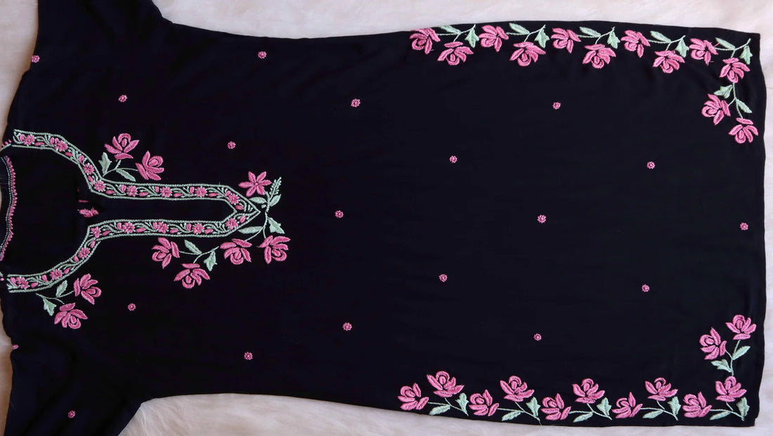 Black and Baby Pink Modal Kurta Set