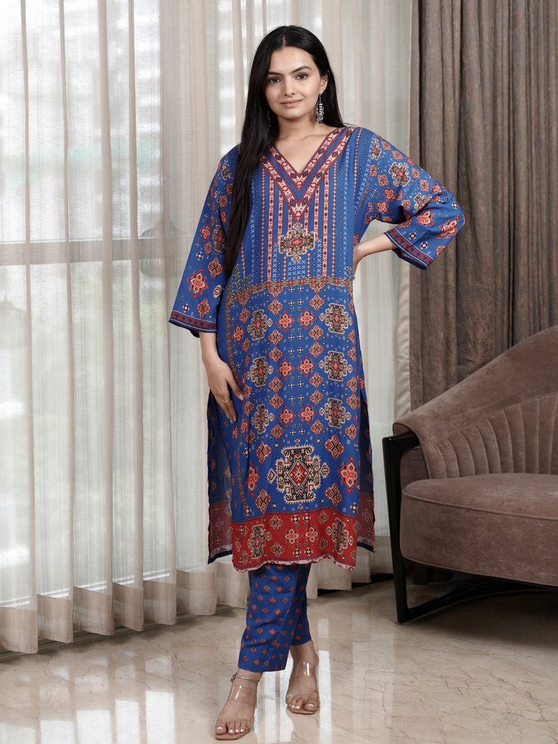 Blue Pure Cotton Rayon Kurta Set