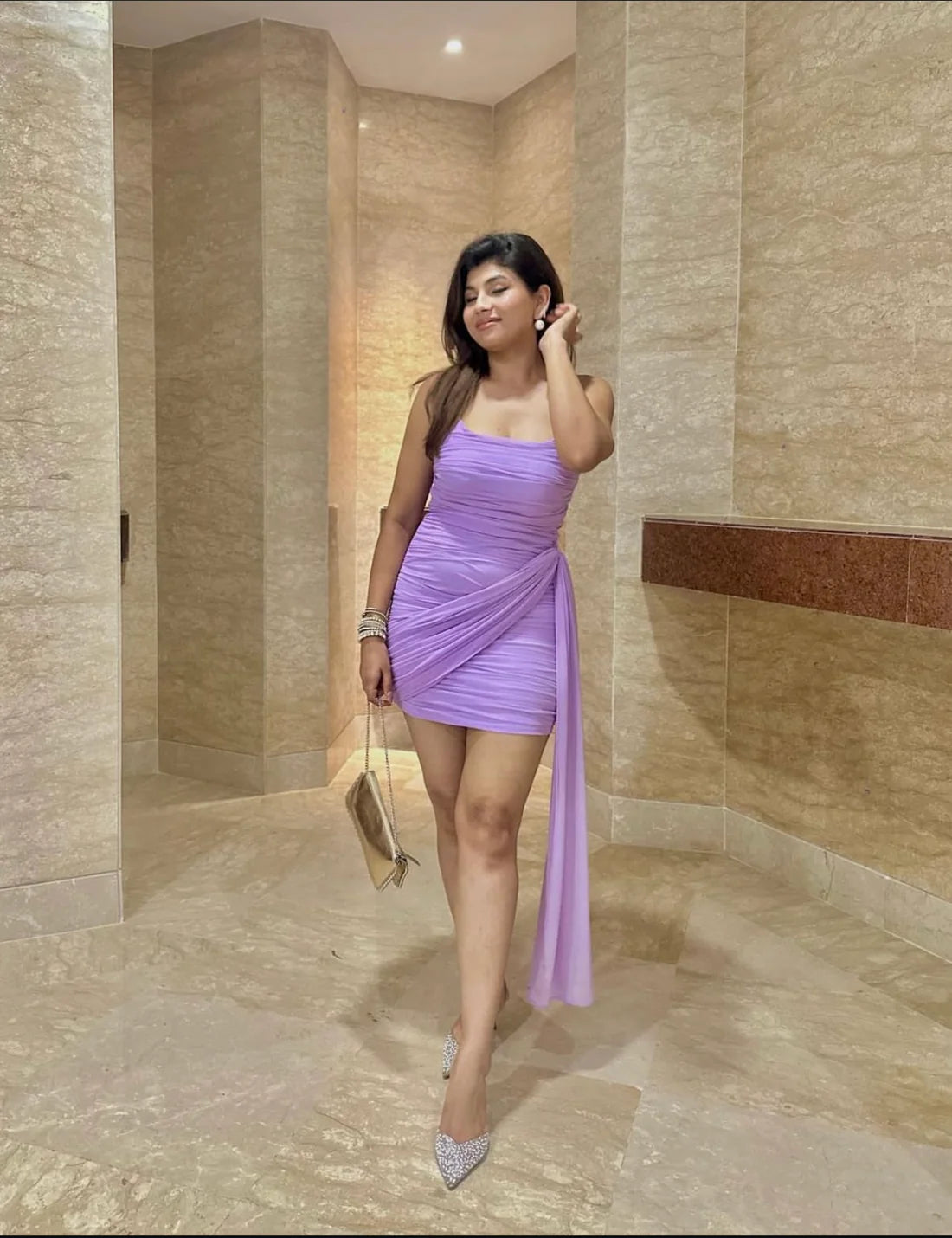 Lilac Padded Stretch Drape Dress