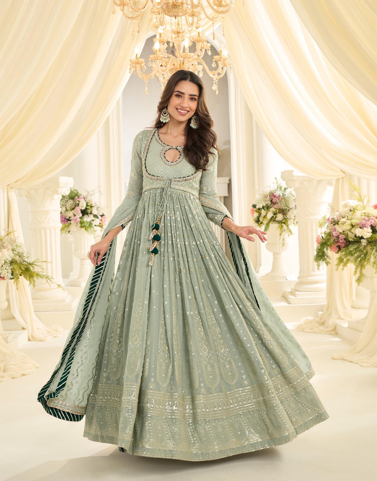 Georgette With Embroidered Gown And Dupatta Collection