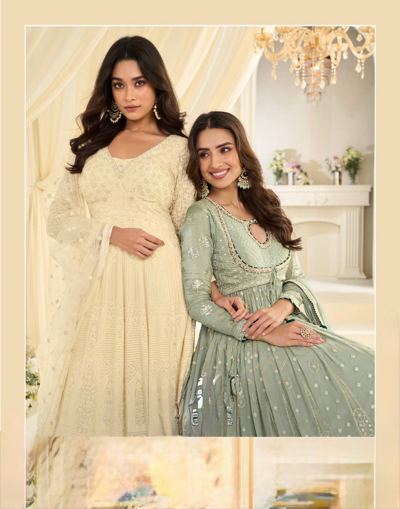 Georgette With Embroidered Gown And Dupatta Collection