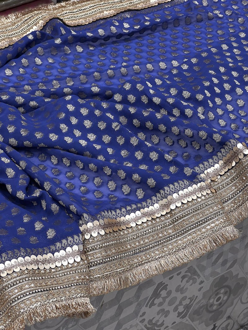 Blue Banarasi Georgette Lace Saree