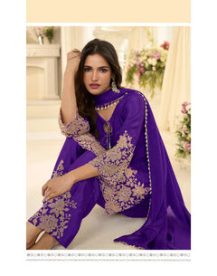Latest Trendy Pakistani Style Rose Gold Beads Work Embroidered Top With Beads Embroidered Pant And Dupatta
