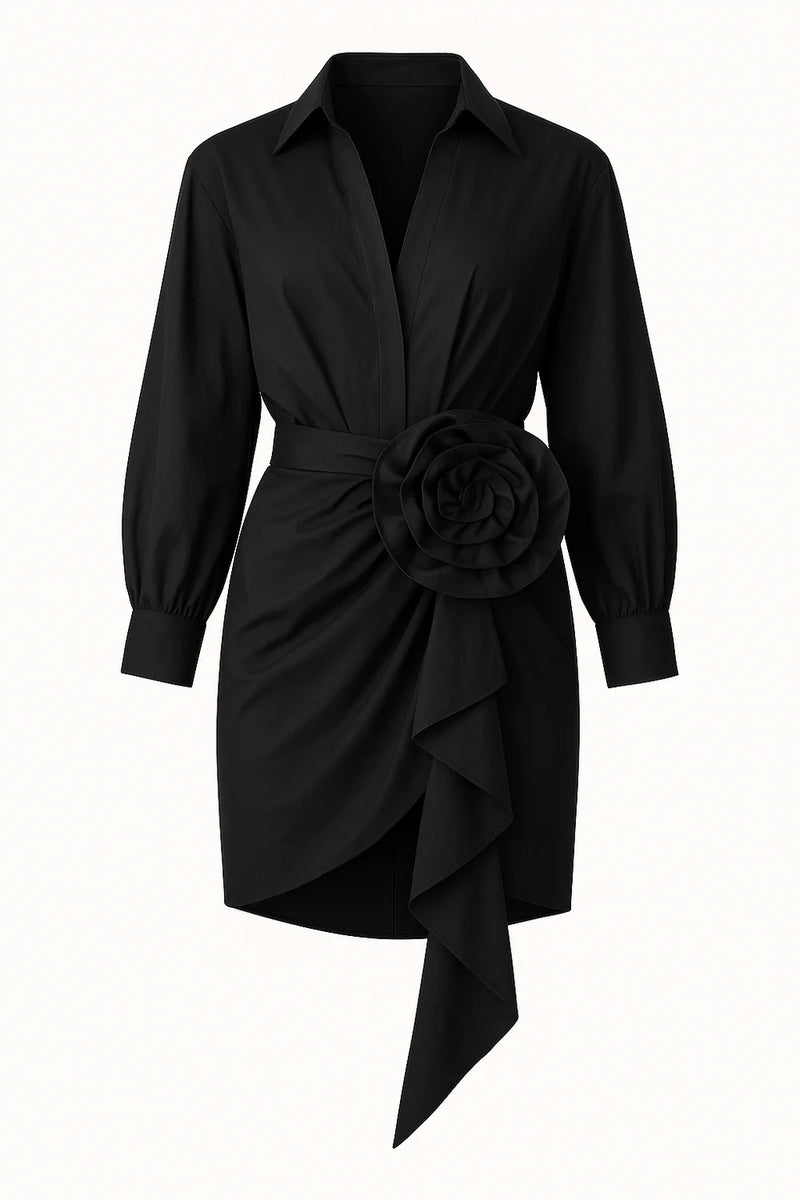 Floral Ruffle Cotton Shirt Dress