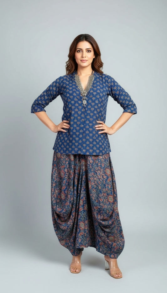 Elegant Blue Drape Skirt Set 736