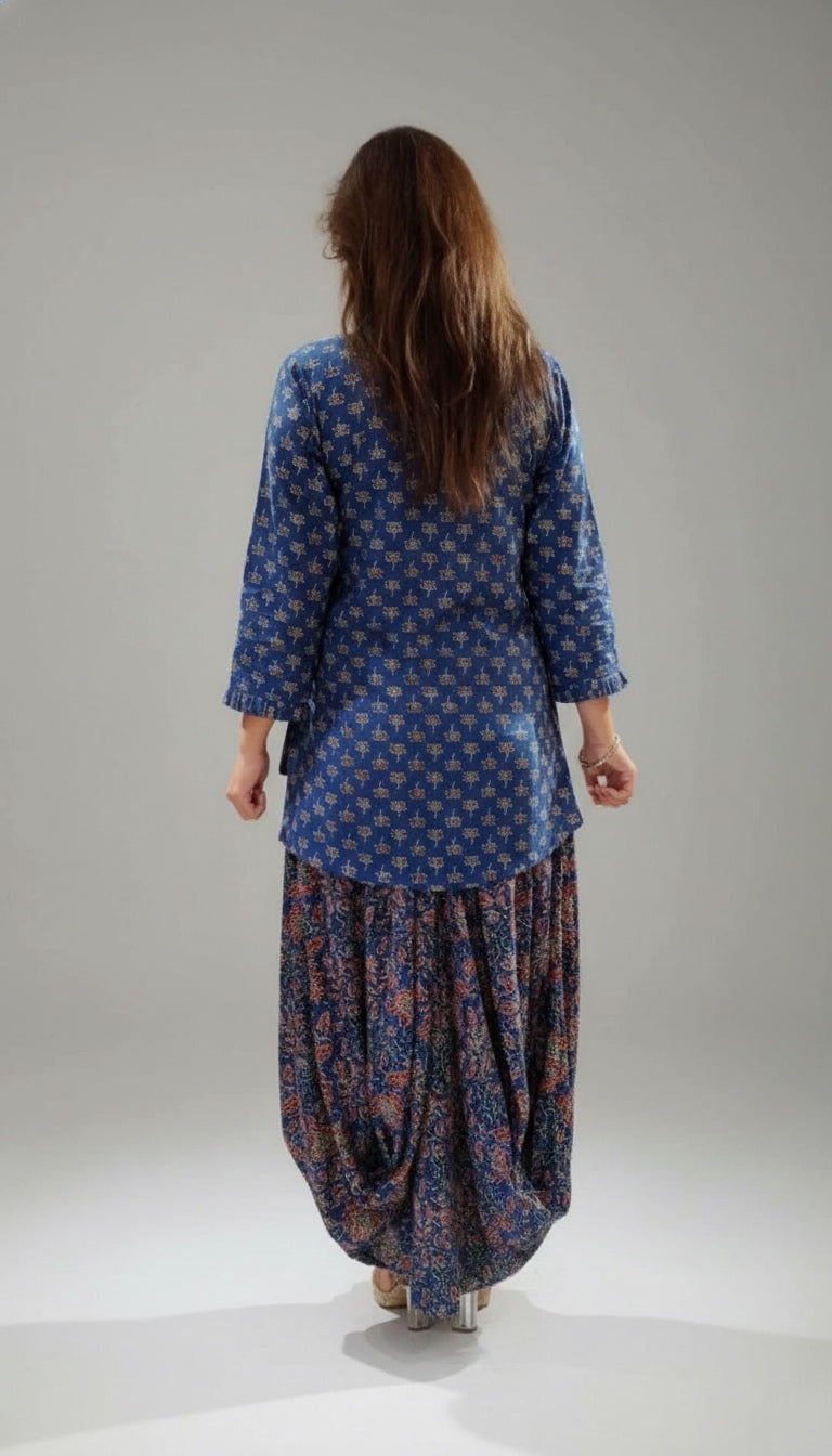 Elegant Blue Drape Skirt Set