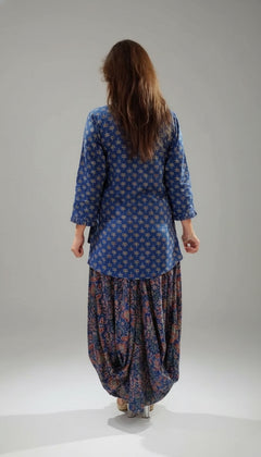Elegant Blue Drape Skirt Set