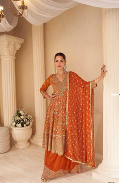 Orange Embroidered Designer Salwar Kameez Set