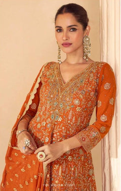 Orange Embroidered Designer Salwar Kameez Set
