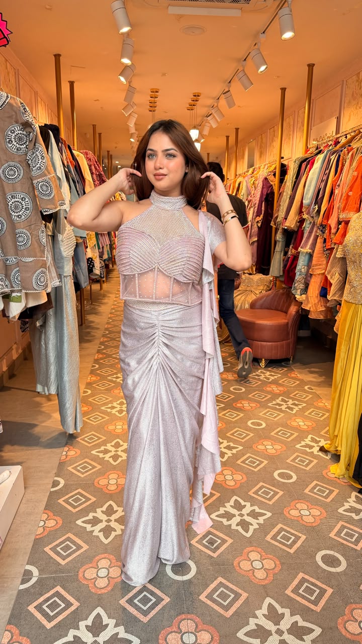 Embellished Drape Saree Gown with Crystal Corset