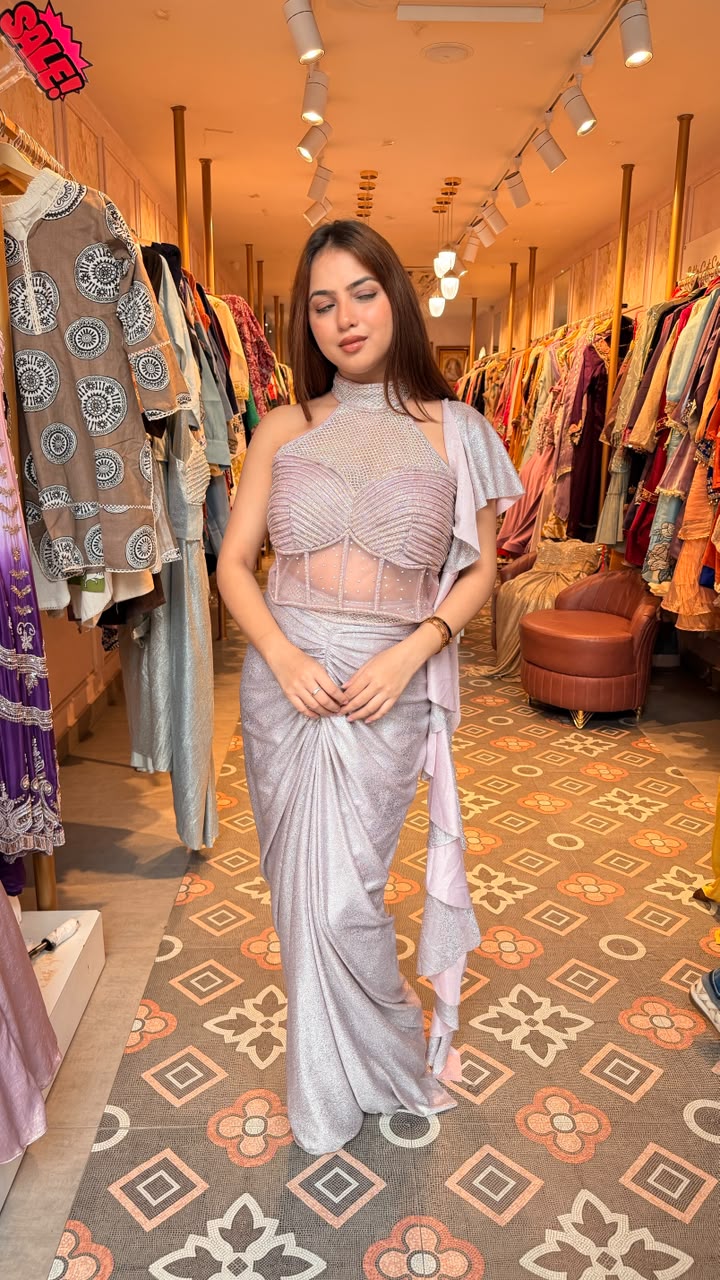Embellished Drape Saree Gown with Crystal Corset