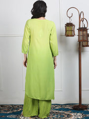 Embroidered Chikankari Kurta Palazzo Dupatta Set