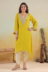 Embroidered Chinon Kurta Pant Set